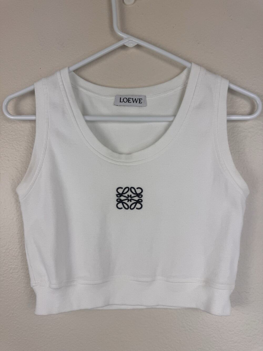 Loewe Anagram Logo Ribbed Crop Top Embroidered Cotton White Black Medium